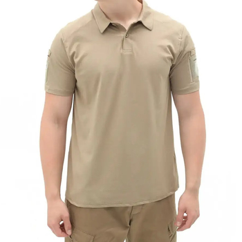 Мужская тактическая футболка поло с коротким рукавом поло для военных с липучками на рукавах Бежевый M