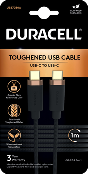 Кабель Duracell KEVLAR BRAIDED TYPE-C to TYPE-C 3.2 Gen1 1 м Black (USB7030A)