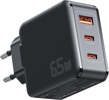 Зарядний пристрій Essager GaN 65W Matrix Travel Phone Charger USB A + 2 Type C EU Black (ECT2CA-JZB01-Z)
