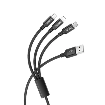 Кабель Hoco X14 3-in-1 3 в 1 USB 2 А 1 м в нейлоновому обплетенні чорний