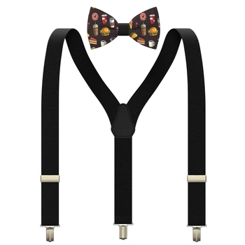 Подтяжки Bow Tie House детские в наборе с бабочкой до 4 лет - черного цвета фаст-фуд 09027S-10485XS