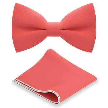 Бабочка Bow Tie House большая коралловая с платком - габардин 09475LH