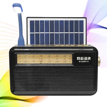 Портативный FM радиоприемник МЕІЕR МD 52О BT ФМ радио проигрыватель с флешкой USB на аккумуляторе с солнечной батареей с фонариком с повербанком с Bluetooth Блютуз, Черный