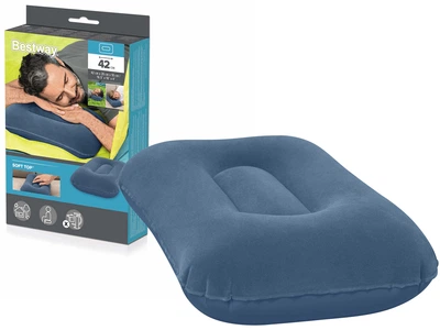 Надувна подушка флокована водонепроникна компактна зручна 48х26х10 см Bestway Travel Pillow Blue