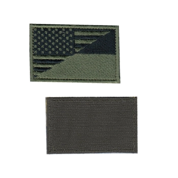 Шеврон патч на липучке Флаг Украино-Американский оливковый с черным, 5см*8см, Светлана-К