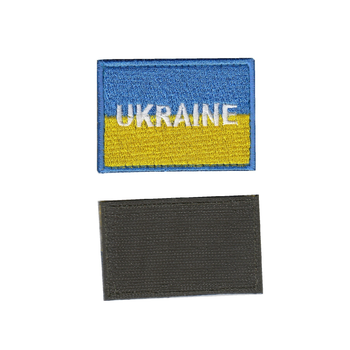 Шеврон патч на липучці Прапор України жовто-блакитний з написом UKRAINE, 5см*8см, Світлана-К