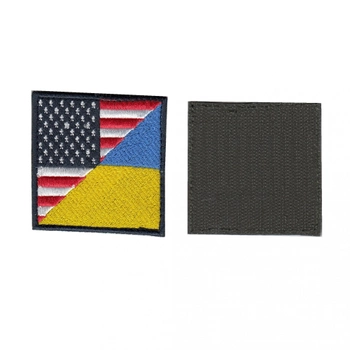 Шеврон патч на липучке Флаг Украино-Американский квадратный цветной, 7см*7см, Светлана-К