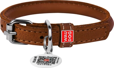 Ошейник для собак кожаный Collar WAUDOG Soft с QR паспортом, круглый, XS, Д 8 мм, Дл 20-25 см (22316)