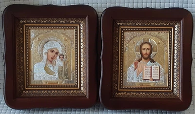 Иконы Венчальная Пара с литографическими иконами 23х26см