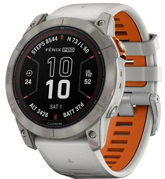 Смарт-годинник Garmin Fenix 7X Pro Sapphire Solar Titanium w. Fog Gray/Ember O. Band (010-02778-14/15)