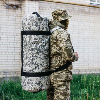 Сумка-баул-рюкзак, баул армійський Оксфорд тактична на 100 л Піксель із клапаном
