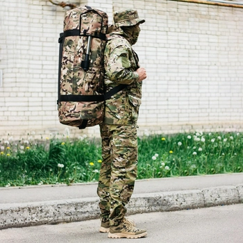 Сумка-баул-рюкзак, армійський баул Cordura 100 л тактичний баул, мультикам з кріпленням для каремату та саперної лопати.