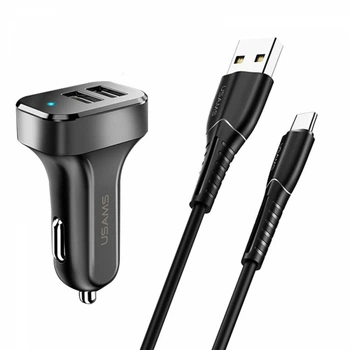 Автомобильное зарядное устройство 2 USB+кабель micro на 1м. Kit King Tu Series C13 Dual USB, Usams (NTU35MC13TZ)