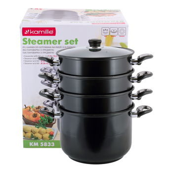 Пароварка Kamille KM-5833 3-х рівнева 10л з вуглецевої сталі для приготування їжі для індукції та газу