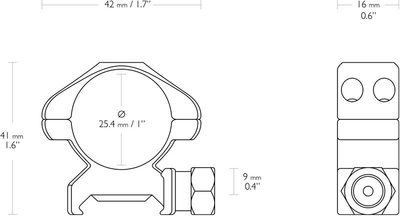 Кільця Hawke Precision Steel 1"(25.4) Medium. Сталь. Weaver