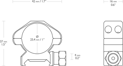 Кільця Hawke Precision Steel 1"(25.4) Low. Сталь. Weaver