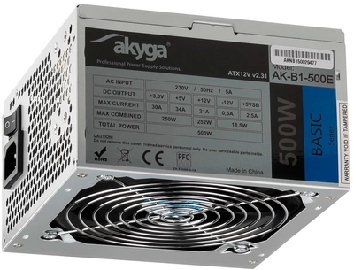 Блок питания AKYGA power supply unit 500 W 20+4 pin ATX ATX Grey (AK-B1-500E)