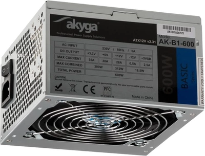 Блок питания AKYGA power supply unit 600 W 20+4 pin ATX ATX Grey (AK-B1-600)