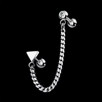 Серьга-кафф с цепочкой Spikes из стали c геометрической тематикой (Форма: Треугольник)(JC-015-TRA)
