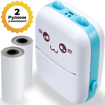Портативний термопринтер JETIX Mini printer Blue | Дитячий принтер з 2 рулонами термопаперу.