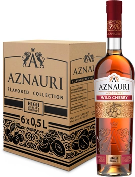 Упаковка коньяку Aznauri Wild Cherry 5 років витримки 0.5 л 30% x 6 шт (4820189293774)