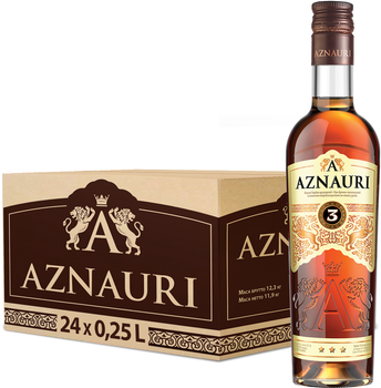 Упаковка коньяка Aznauri 3 года выдержки 0.25 л 40% x 24 шт (4820189291190)