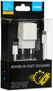 Зарядний пристрій iBOX C-38 1x USB-C (ILUC38CW)