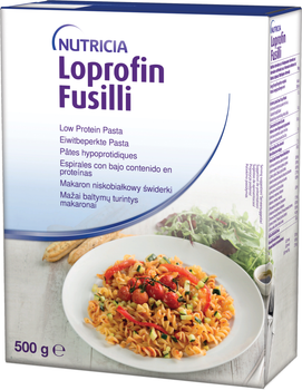 Харчовий продукт для спеціальних медичних цілей Loprofin Low Protein Pasta Fusilli Макарони з низьким вмістом білка 500 г (5016533627558)