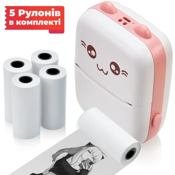 Портативний термопринтер JETIX Mini printer Pink з набором термопаперу (5 рулонів)