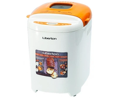 Хлібопіч Liberton LBM-6301 White/Orange 550W, макс.вага випічки 0,7/0.9kg, 11 програм, дисплей, оглядове вікно, підтримка температури, відстрочка старту