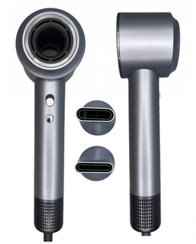 Фен для волос Fitz Hair Dryer KH-801B с ионизацией, 2 насадки, 1400W Gray