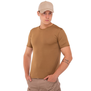 Летняя футболка мужская компрессионная тактическая Jian 9193 размер L (48-50) Хаки (Бежевая) материал сoolmax