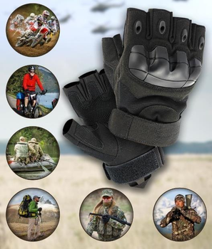 Перчатки мужские тактические с открытыми пальцами и усиленным протектором 4624 XL Черный