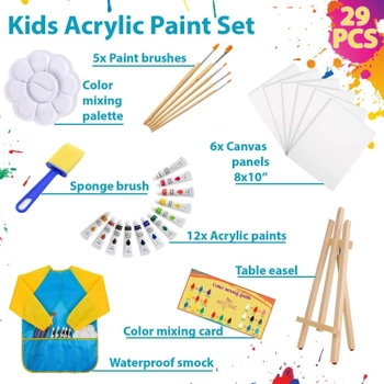 Детский Художественный Подарочный Набор для Рисования и Творчества Acrylic Paint Set с Мольбертом, Кистями и Акриловыми Красками, 27 шт в комплекте (YJ-KP4A321)