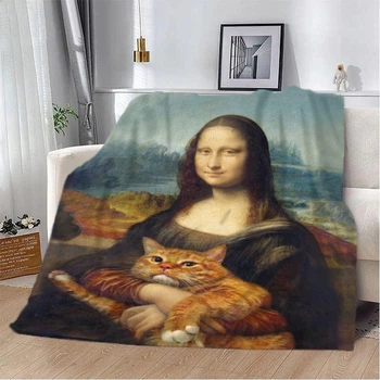 Плед Мона Лиза и рыжий кот покрывало с 3D рисунком размер 160х200
