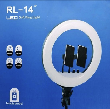 Кольцевая LED лампа 36 см RL-14 с 2 креплениями для телефона + штатив 2.1 м