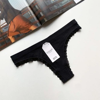 Женские стринги Ouno 5918 в рубчик, Черные S/M