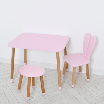 Комплект ARINWOOD Зайчик Розовый (столик 500×680 + стульчик + табурет) 04-027R+SET