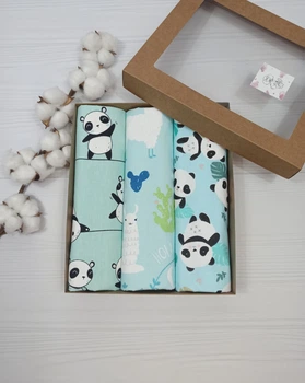 Набор для новородженных: 3 непромокаемых пеленки a.l.babybox Панды Мятный