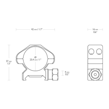 Кільця Hawke Precision Steel, 25.4 мм, Low, на Weaver / Picatinny