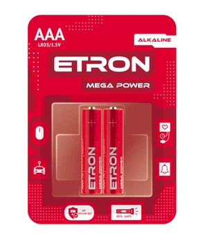 Батарейки алкалиновые ETRON Mega Power AAA (LR03) 2 шт в упаковке