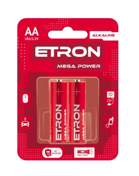 Батарейки лужні ETRON Mega Power AA (LR6) 2 шт в упаковці