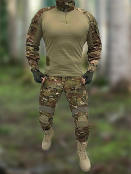 Тактический костюм ВСУ Multicam Штурмовая боевая форма рубашка с длинным рукавом и брюки с наколенниками Мультикам, размер M