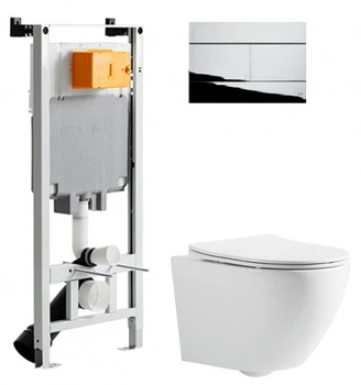 Инсталляция OLI 80 SanitarBlock с панелью смыва Slim хром + унитаз DEVIT Universal 3020162 с сиденьем Soft