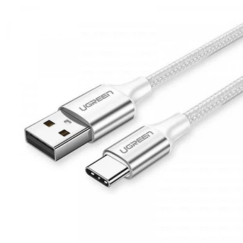Кабель USB 2.0 AM-Type-C M UGREEN US288 3м 3A 18W Nickel Plating Aluminum Braid 60409 Серебряно-белый