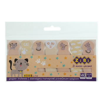 Закладки паперові ZiBi Grey Cat з клейким шаром 68х20 мм 7 х 20 аркушів (ZB.15103)