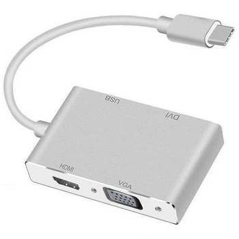 USB-хаб U&P U16 USB Type-C - HDMI + VGA + DVI + USB 3.0 Silver (SWE-U16-SR)