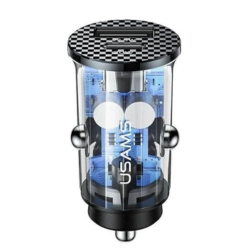 АЗУ USAMS CC127 42.5W USB 22.5W+PD 20W Mini Fast Car USB+Type-C Charger Transparent Black