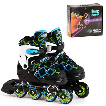 Детские раздвижные ролики Best Roller 1070-М, размер 32,5-36, колеса PU, Черно-сине-зеленые