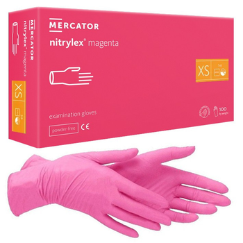 Нітрилові рукавички Nitrylex Magenta рожеві XS 50 пар